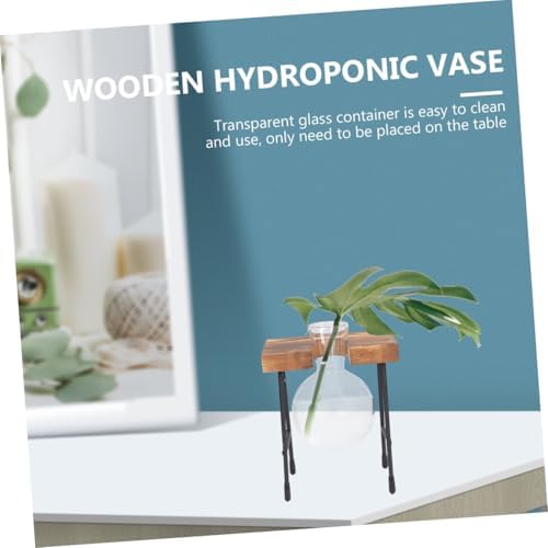 Hydroponic Flower Pot with Wooden Stand, Glass Vase for Desktop Flower Bouquets, Nordic Style Plant Propagation Container for Home and Office Décor, 1pcs Set - Image 4