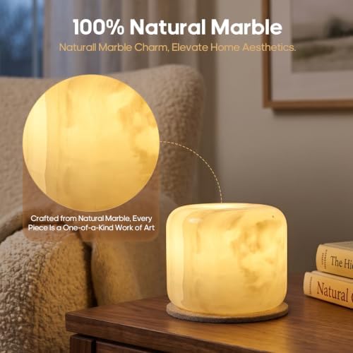 Natural Stone Marble Night Light, Rechargeable Touch Control Table Lamp, Cordless 3‑Way Dimmable LED Bedside Lamp, USB‑C Charging Decor Light for Bedroom Desk Shelf, Decorative Home Gift - Image 6