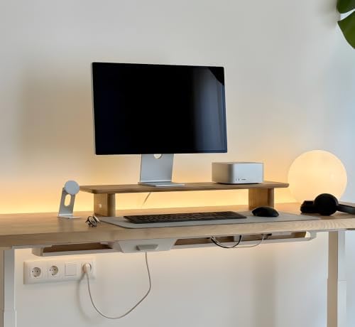 White Oak Single Monitor Stand Riser - 31.5" Wooden Monitor Stand for iMac, Laptop & Monitor, Minimalist Desk Shelf Organizer - Image 2