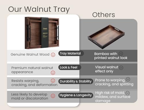 Fibogollo Set of 2 Walnut Wood Serving Trays with Metal Handles - Image 6