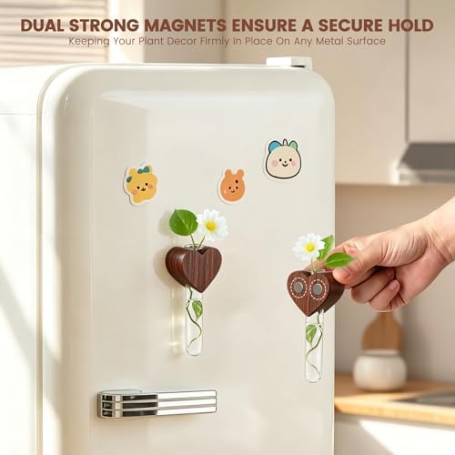 Heart-Shaped Wooden Magnetic Flower Vase Set of 2 for Refrigerator - Image 3