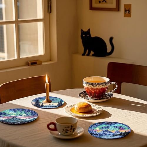NEGEKFKX 8 Pcs Aurora Diamond Art Painting Coasters Kits,Landscape Coaster with Holder for Adults, Non-Slip DIY Dot Paint Craft Kits,5D Full Drill DIY Diamond Dot Gem Art Kit Home Decor Arts Craft - Image 2