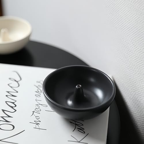 Black Ceramic Incense Holder Bowl - 3 Inch Round Incense Burner for Meditation, Home Decor, Ash Catcher with Center Hole for Thin Sticks - Image 4