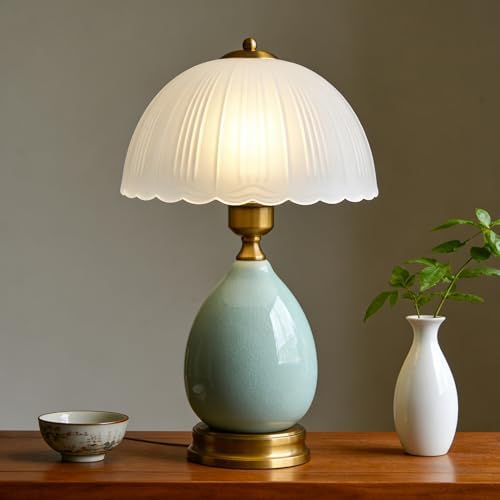 Ceramic Retro Table Lamp, Vintage, 15", Chinoiserie Green Glass by Unknown