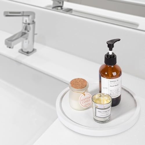 Round Decorative Tray Farmhouse Kitchen Decor Soap Dish, 9" White - Image 2