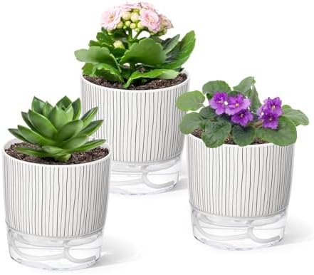 3 Pack Self Watering Pots Set, 4 Inch Self Watering Pots for Indoor Plants by Samhe