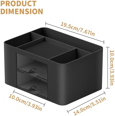 Marbrasse Pen Organizer with 2 Drawer, Multi-Functional Pencil Holder for Desk, Desk Organizers and Accessories with 5 Compartments + Drawer for Office Art Supplies (Black) - Image 4