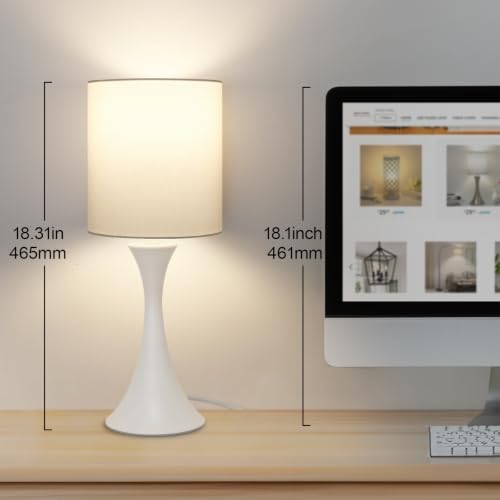Modern Table Lamps, 3 Way Touch Control Table Lamp, Dimmable Desk Lamp, White Nightstand Lamp with Fabric Shade, Small Bedside Lamp for Living Room, Dorm,Home Office, LED Bulb Included - Image 4