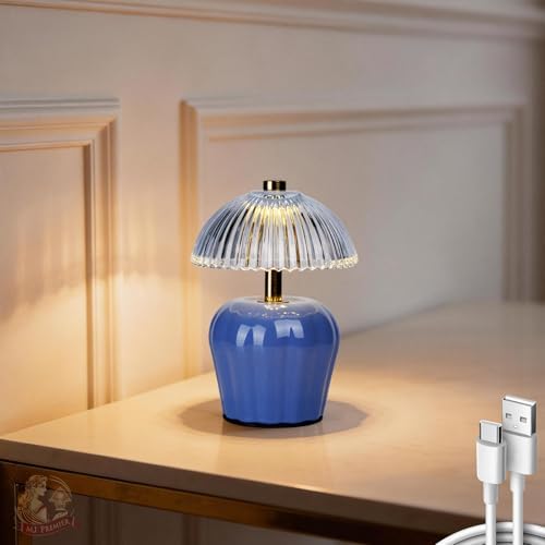MJ PREMIER Rechargeable Table Lamp, Small Cordless Lamp with Timer, Blue by MJPREMIER