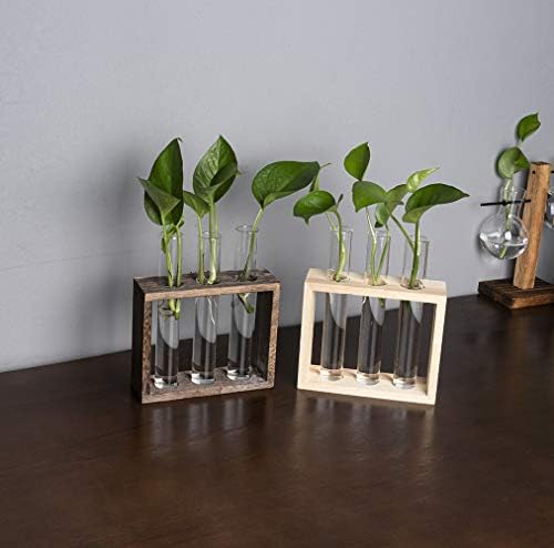 Wooden Propagation Station with 3 Glass Test Tubes, Tabletop Glass Terrarium Holder for Cuttings Hydroponics, Home Office Desk Decor Gift for Women Mom Plant Lovers, Brown - Image 2