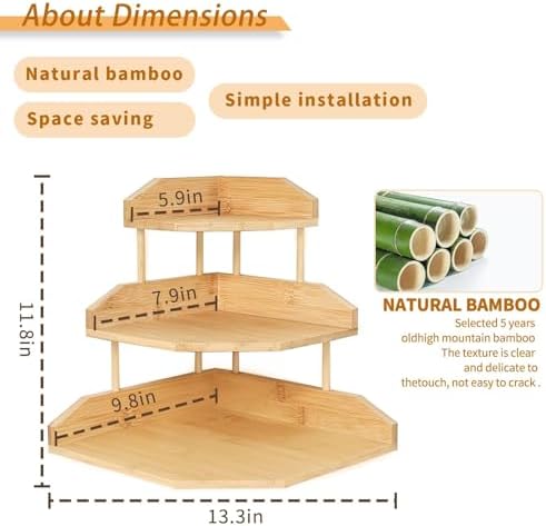 Bamboo Corner Desk Organizer Shelf, 3-Tier Triangle Storage Rack for Office & Home, Space-Saving Desktop Shelf for Books, Stationery, Makeup, Small Items - Image 2