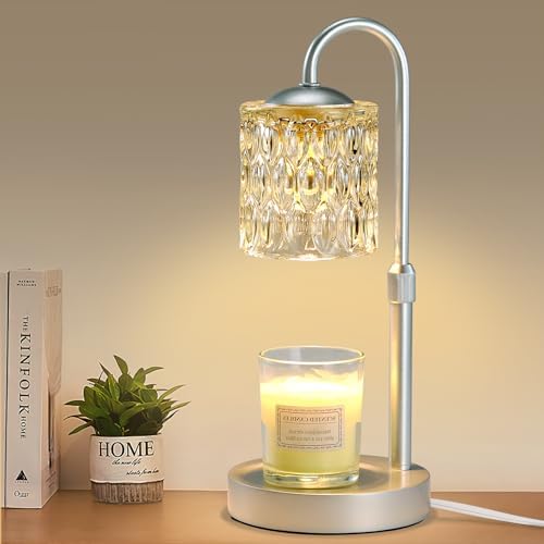 Briever Dimmable Candle Warmer Lamp with Timer, Height Adjustable Electric Candle Wax Warmer, Christmas Birthday Gifts for Women Mom, House Warming Gifts New Home Room Decor, Silver Solid Wood Base by Briever