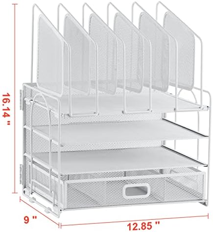 Marbrasse Desk Organizers, 4-Tier Mesh Desk File Organizer with 5 Vertical File Holders and 2 Pen Holders, Multifunction Desktop Organizer,Desk Organizers and Accessories for Home Office (White) - Image 5