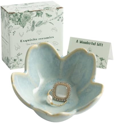 Flower Ring Holder Dish with Gift Box, Ceramic Jewelry Tray by QNMUSUNC