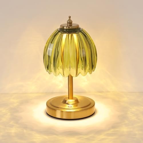 Shenmoyl Tulip Small Table Lamp, 5200mAh Cordless Touch Control Mini Table Lamp with 3 Color Temps & Stepless Dimming, Perfect for Small Spaces Like Dressers, Bedsides, Bookshelves (Green Tulip) by Shenmoyl