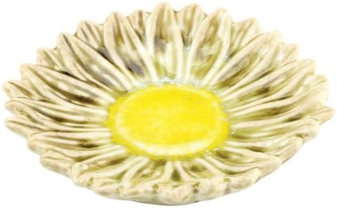 47th & Main Decorative Trinket Tray Flower Shaped Glazed Ceramic Dish for Home Décor, 4" Diameter x 1" Deep, Sunflower by 47thMain