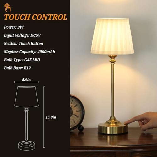 Cordless Table Lamp Rechargeable Gold - 1 Pack Brass 4000mAH Battery Operated Lamp for Decor, 3000K Stepless Dimming Touch Control Wireless Lamp for Bedroom, Dining Table, Counter, Living Room - Image 5