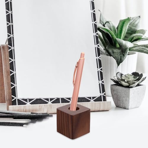 Walnut Wood Pen Holder Cube Stand 1.37 Inch Single Desk Organizer for Fountain Pen Ink Office Home School Use - Image 4
