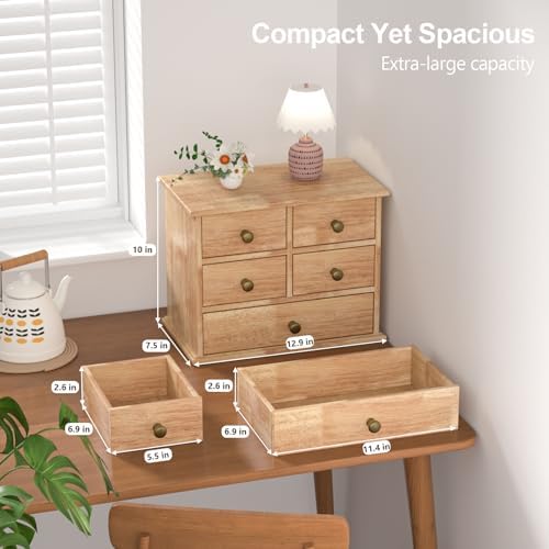 Oak Desk Organizer with Drawers, Durable Wooden Desktop Storage Box - Image 2