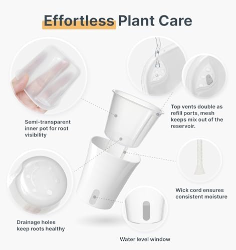 8 Pack 4" Self Watering Pots for Indoor Plants, Clear Inner Cup, Small White Plastic Planters, Water Level Indicator, Drainage Holes, Extra 3ft Wick, Cuttings,Seedlings,Herb,African Violets - Image 5