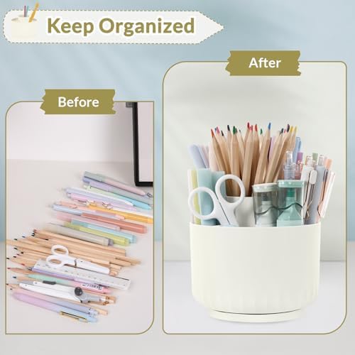 SKYDUE 360 Degree Rotating Desk Organizer, Small Dual-Purpose Pencil Pen Holder for Desk, Rotating Pencil Cup with 5 Slots, Office Supplies, Desk Decor for Office, School, Home - Image 5