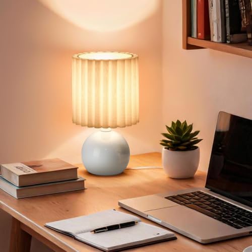Ziqqeelam Blue Small Table Lamp with Scalloped Linen Shade, Mini Blue Table Lamp for Bedroom Nightstand, Cute Desk Night Light for Living Room, Bookshelf, Kitchen Counter, Kids Room, Office - Image 6