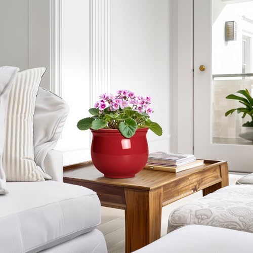 Ceramic Self Watering Planter, 6 Inch African Violet Pots with Absorbent Inner Pot, Round Self Watering Pots, Ceramic Flower Pot for Plants Indoor, Porch Decor, Plant Lover Gifts for Men, Red - Image 6