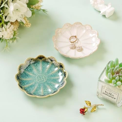 Lotus Ring Holder Dish Small Indoor Ash Tray, Ceramic Dessert Plate Trinket Jewelry Holder Organizing Necklace Earrings for Parents Friends Sister, Deep Green. All Jewelries Are NOT Included. - Image 5