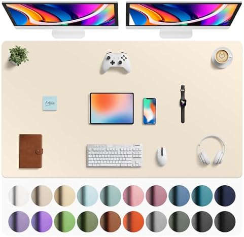 Aothia Faux Leather Desk Mat - Large Mouse Pad, Non-Slip PU Leather Blotter, Waterproof Writing Surface for Office and Home (Beige, 63" x 24") by AothiaSimpleNaturalUnique