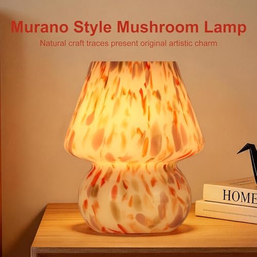 Mushroom Lamp with LED Bulb, Small Glass Bedside Lamp - Image 6