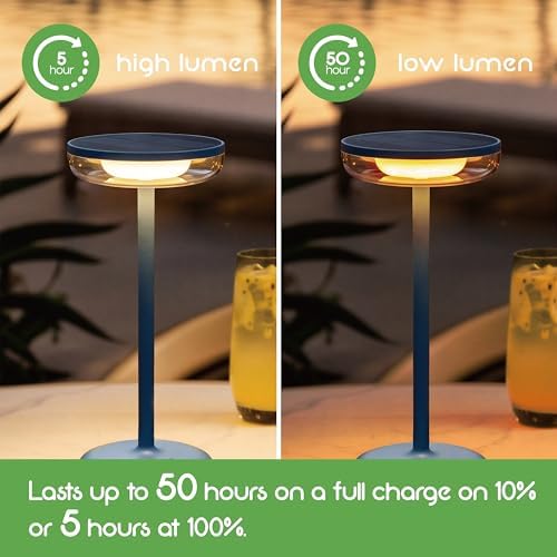 Cocktail Style Solar Table Lamp, USB-C, Dimmable, Blue, 1pk - Image 4
