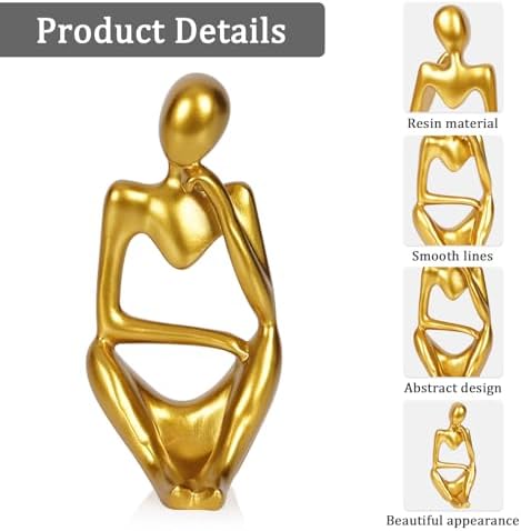 Sandstone Resin Thinker Statue Style Abstract Sculpture, Gold, Right - Image 4