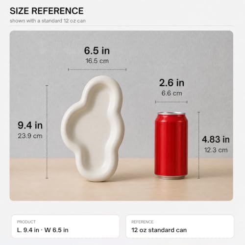 WENSHUO Cloud Tray, Chubby Ceramic Jewelry Tray, 9.4 x 6.5 in, Crème - Image 2