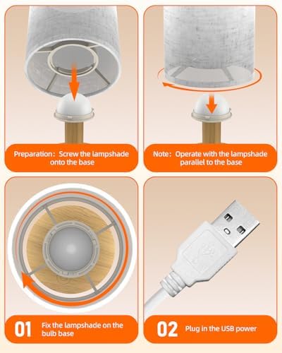 Small Touch Table Lamp for Bedroom, Portable LED Desk Lamps, 3 Color Stepless Dimming Up, Wood Base Round Flaxen Fabric Shade for Kids Room, Living Room, College Dorm, Home, Office - Image 4
