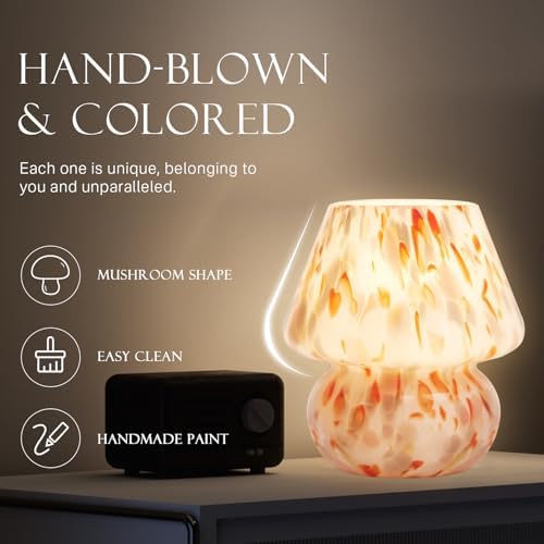 Dawnwake Mushroom Lamp Small Lamp Table Lamp for Bedroom, Desk Bedside Lamps for Living Room,Mushroom Decor Cute Mini Modern Mid Century Lamps for Night Stands,Aesthetic Home Deco (Flame Amber) - Image 2