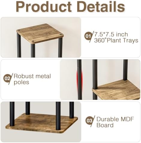AZERPIAN Plant Stand Indoor Tall Corner Metal Plant Shelf MDF Board 5 Tier - Image 3