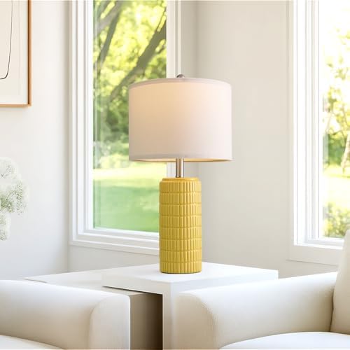 PoKat 23" Yellow Table Lamps Set of 2, Modern Living Room End Table Lamps Decor, Ceramic Lamps for Living Room, Contemporary Nightstand Lamps for Side Console Table Hallway Gift - Image 5