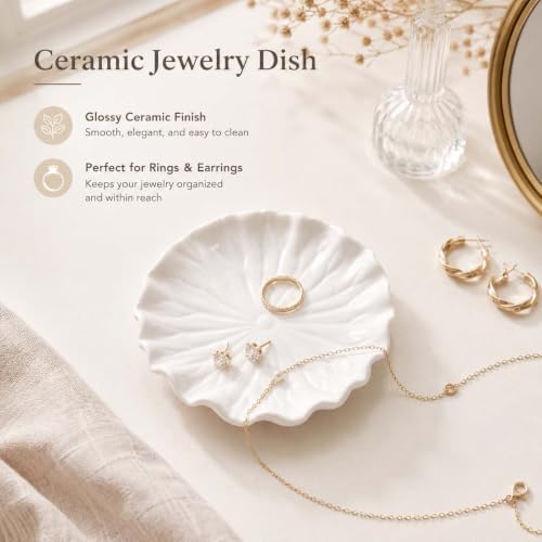 Gift for Women,White Ceramic Jewelry Dish Tray, Lotus Leaf Ring Dish - Image 2