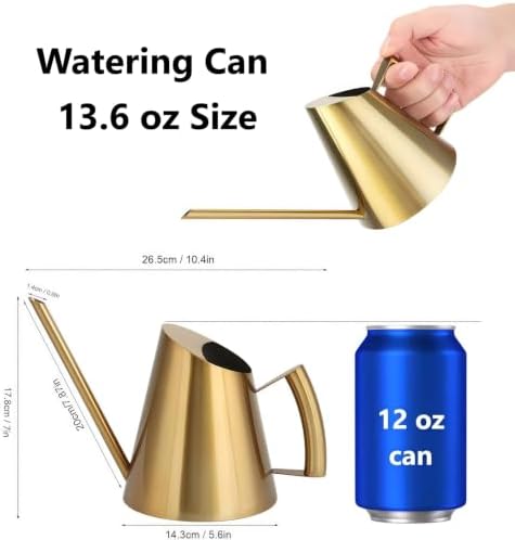 13.6 oz Watering Can Indoor Plants Stainless Steel Plant Waterer Watering Pot Sprinkle Pot Garden Flowers Plants Flower Tool Gold Watering Can with Long Spout (400ml) - Image 2