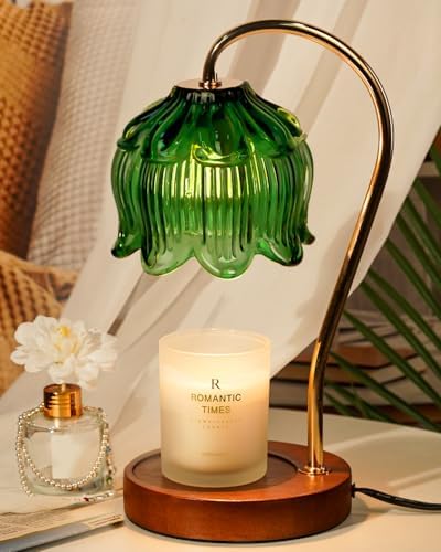 Funistree Green Candle Warmer Lamp with Timer, Dimmable Flower Candle Lamp Warmer, Vintage Christmas Birthday Gifts for Women, Mom, Female Friend, Aromatic Candle Light for Yankee Candles by Funistree