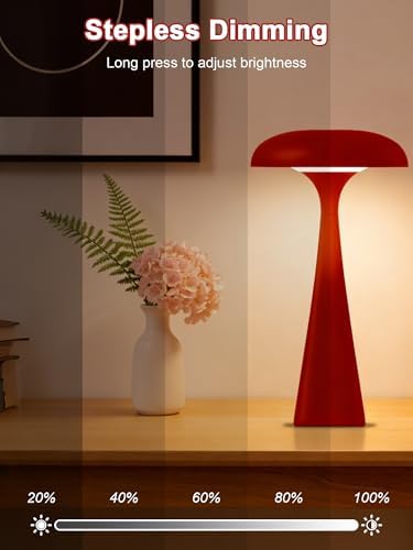 Cordless Mushroom Lamp,Red Small Table Lamp,Vintage Aesthetic Lamp - Image 4