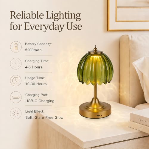 Upgrade Mini Tulip Cordless Table Lamp, Home Décor-Green - Image 4
