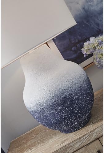 Signature Design by Ashley Dashland Coastal Table Lamp, 31 Inch Tall Statement Height, Textured Metal Base with Fabric Drum Shade, Large Living Room Lighting, White and Navy Blue Ombre - Image 6