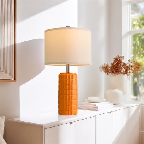PoKat 23" Orange Table Lamps Decor for Living Room Set of 2, Modern Living Room Lamps for End Table, Ceramic Table Lamps for Bedroom, Contemporary Nightstand Lamps for Home Bedroom Decor - Image 6