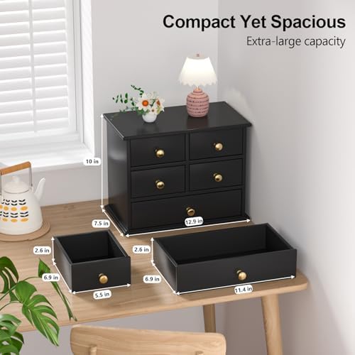Oak Desk Organizer with Drawers, Durable Wooden Desktop Storage Box - Image 2