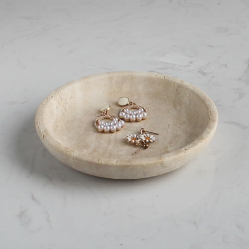 Nawgnail Natural Travertine Marble Jewelry Dish 5.5", Trinket Dish for Ring Earring, Gift for Woman Daugther(Beige Travertine) by Nawgnail