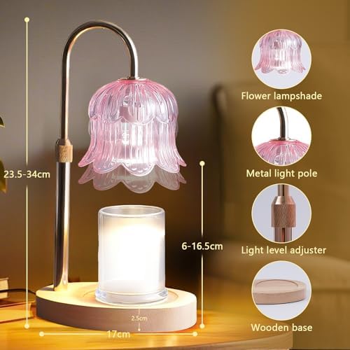 CRMILL Candle Warmer Lamp Electric Timer - Modern Home Decor Table Lights for Candles Warming Height Adjustable Dimmable Warmers Pink - Image 4