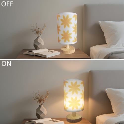 Small Bedside Night Table Lamp∣Inline Control & 3 Brightness Levels∣Yellow Flower-Patterned Shade Bedside Lamp for Bedroom,Living Room,Study,Dorm,Home Office,Baby Room & Kitchen - Image 5