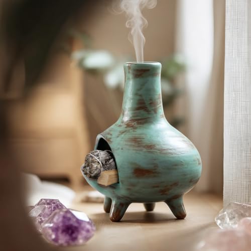 JOYWING Palo Santo Holder Handmade Ceramic Incense Burner for Sage Bundles and Incense Cones Meditation Accessories for Mindfulness Yoga Home Decor Spiritual Gifts(Patina) - Image 4