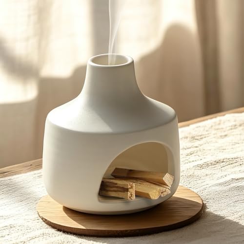 JOYWING Palo Santo Holder Handmade Ceramic Incense Burner for Sage Bundles and Incense Cones Meditation Accessories for Mindfulness Yoga Home Decor Spiritual Gifts(Ivory) by Unknown